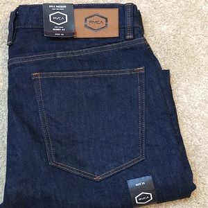 RVCA 36x32 SKINNY STRETCH DENIM JEANS IN DARK INDIGO BLUE